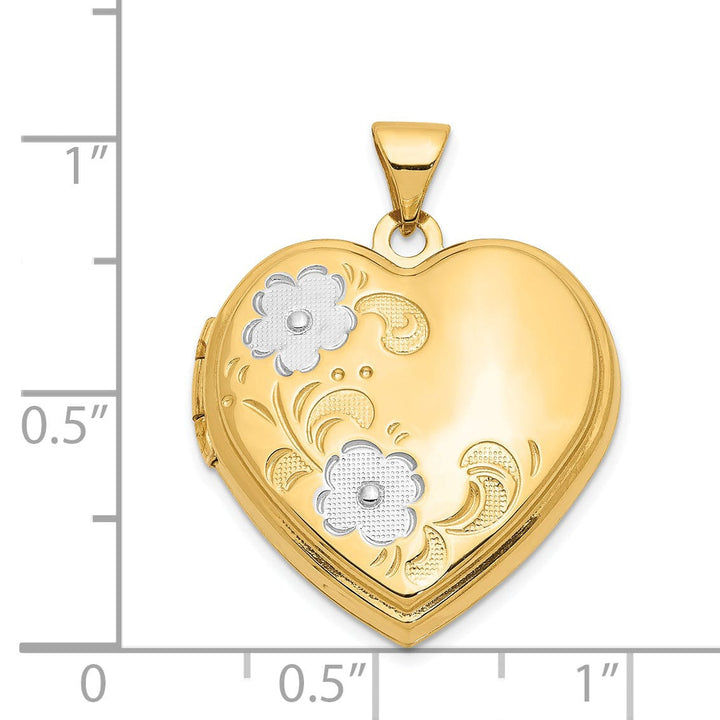 14k Yellow Gold Rhodium Floral Heart Locket