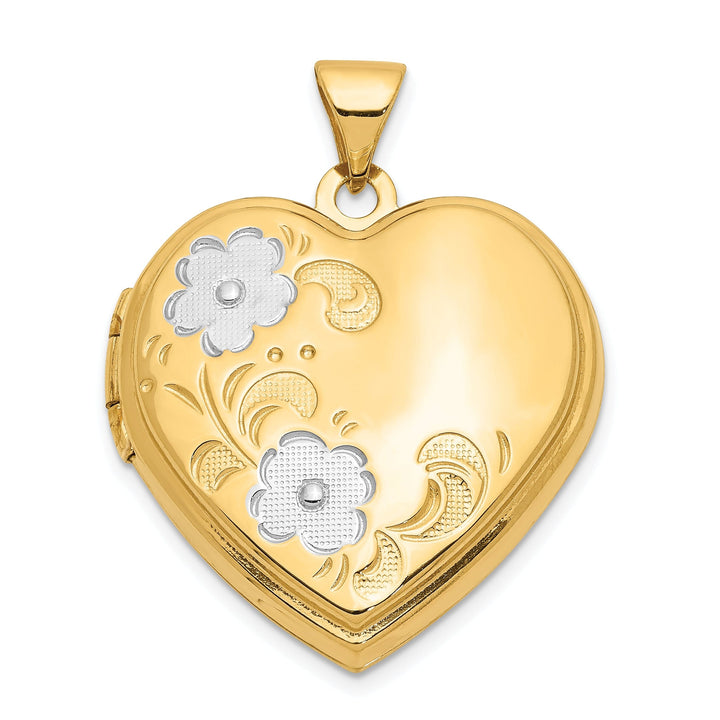 14k Yellow Gold Rhodium Floral Heart Locket