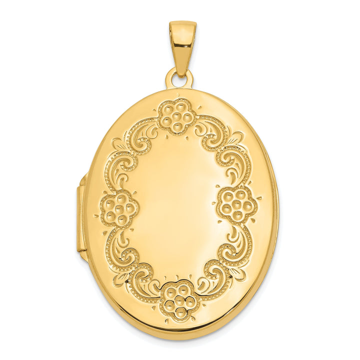 14k Yellow Gold Floral Design Oval Locket