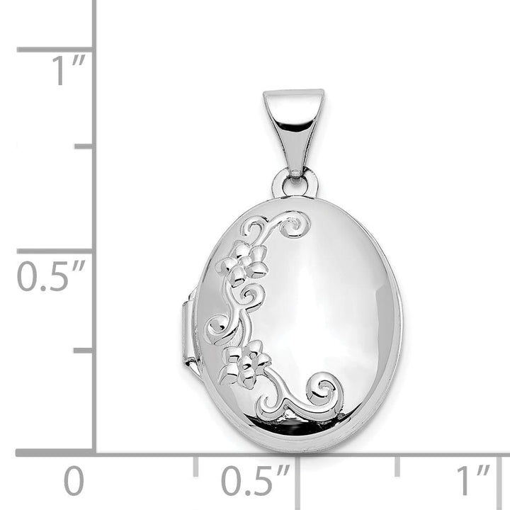 14k White Gold oval Flower Design Locket Pendant