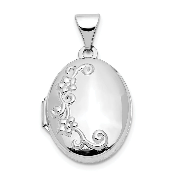 14k White Gold oval Flower Design Locket Pendant