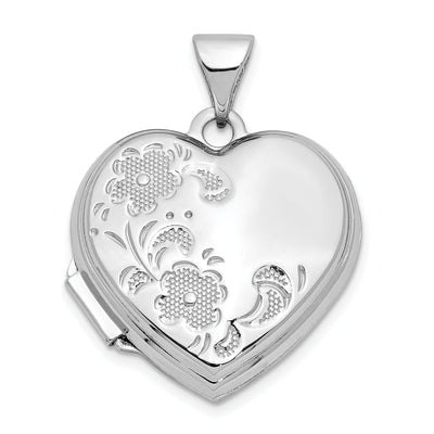 14k White Gold Polished Heart-Shaped Floral Locket at $ 198.39 only from Jewelryshopping.com