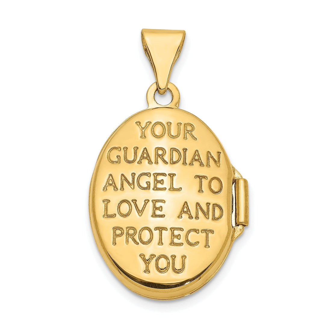 14k Two Tone Gold Guardian Angel Oval Locket