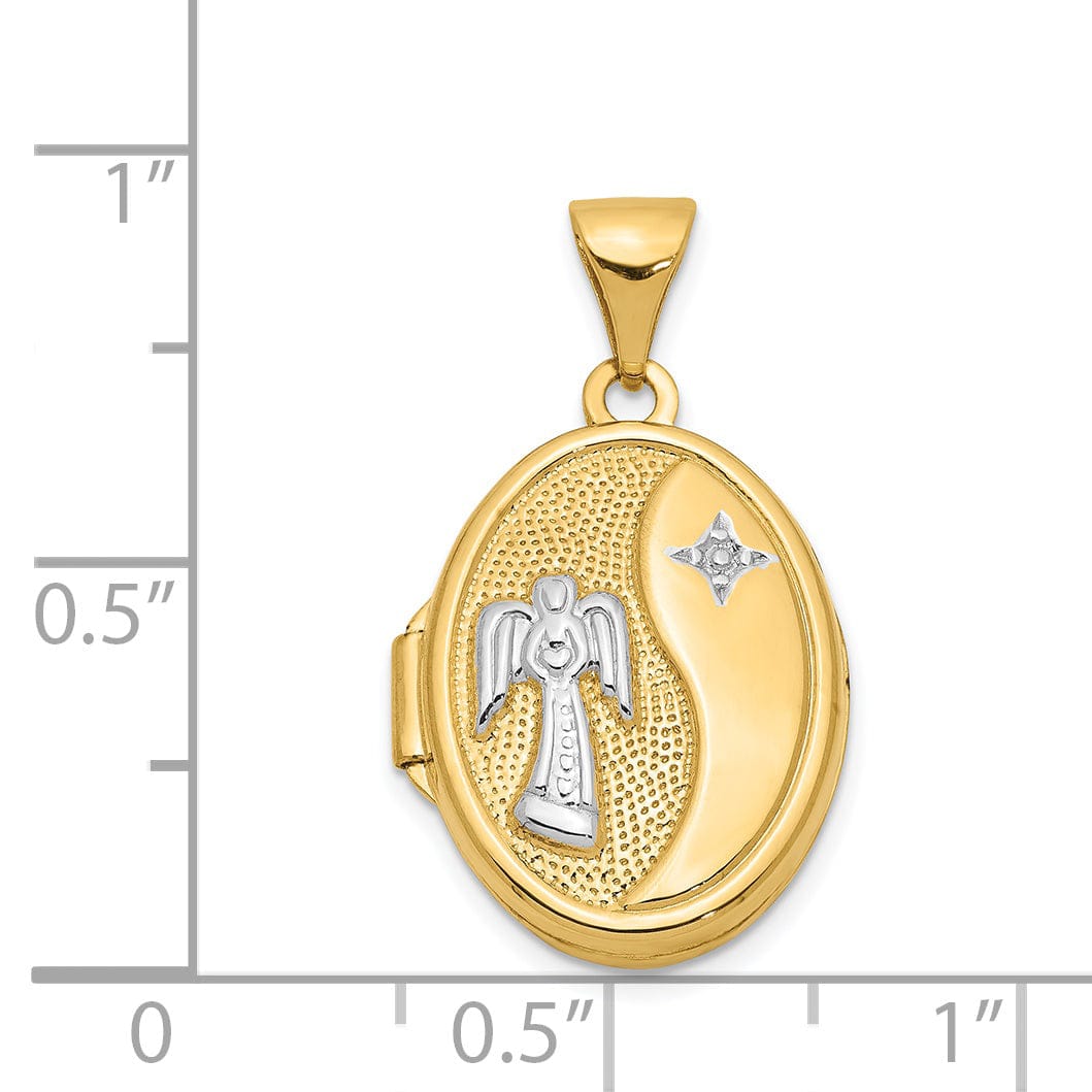 14k Two Tone Gold Guardian Angel Oval Locket