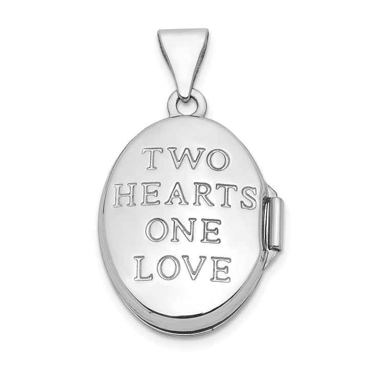 14k White Gold Double Hearts Oval Locket