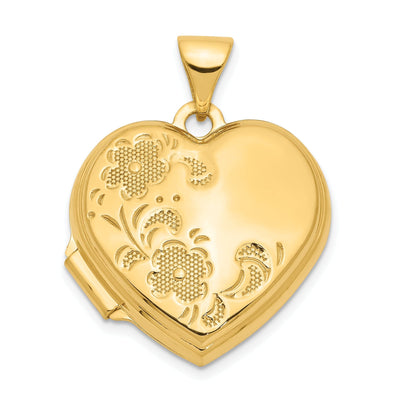 14k Yellow Gold 18MM Heart Two Flower Locket at $ 197.22 only from Jewelryshopping.com