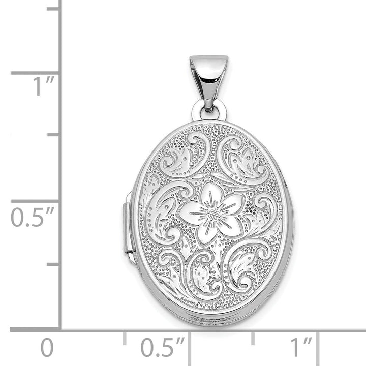 14k White Gold Oval Floral Scroll Border Locket