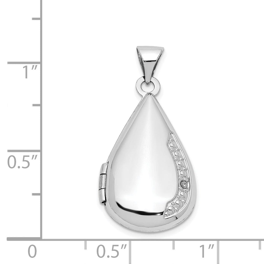 14K White Gold Tear Drop Diamond Set Locket