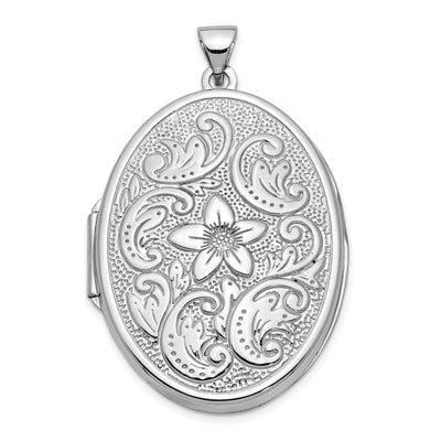 14k White Gold Oval Flower With Scrolls Locket at $ 450.65 only from Jewelryshopping.com
