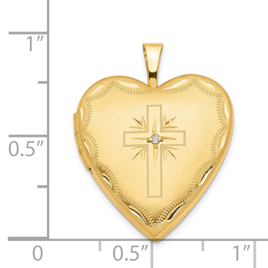 14k Yellow Gold 20MM Diamond Cross Heart Locket