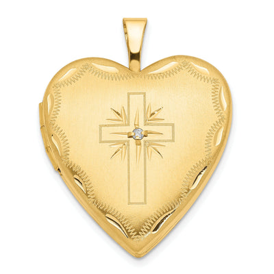 14k Yellow Gold 20MM Diamond Cross Heart Locket at $ 299.27 only from Jewelryshopping.com