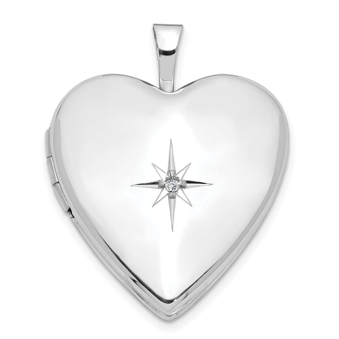 14k White Gold 20MM Diamond Heart Locket