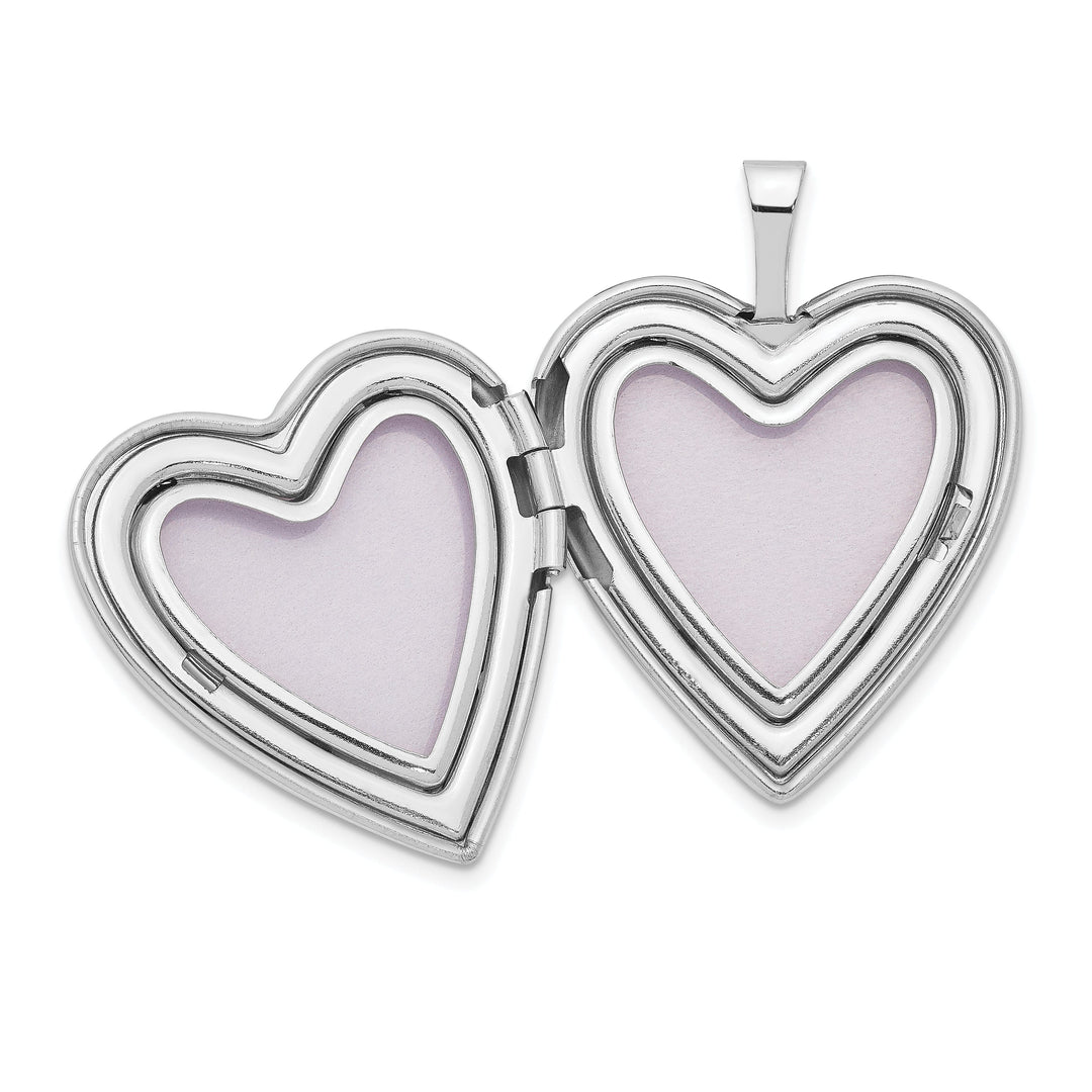 14k White Gold 20MM Satin Diamond Heart Locket