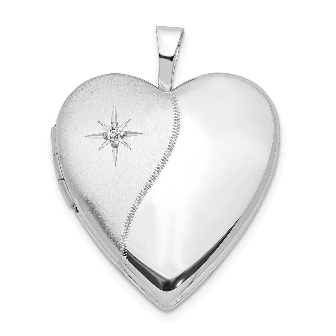 14k White Gold 20MM Satin Diamond Heart Locket