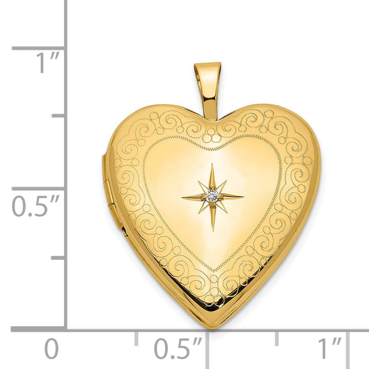 14k Yellow Gold 20MM Swirls With Diamond Heart Loc