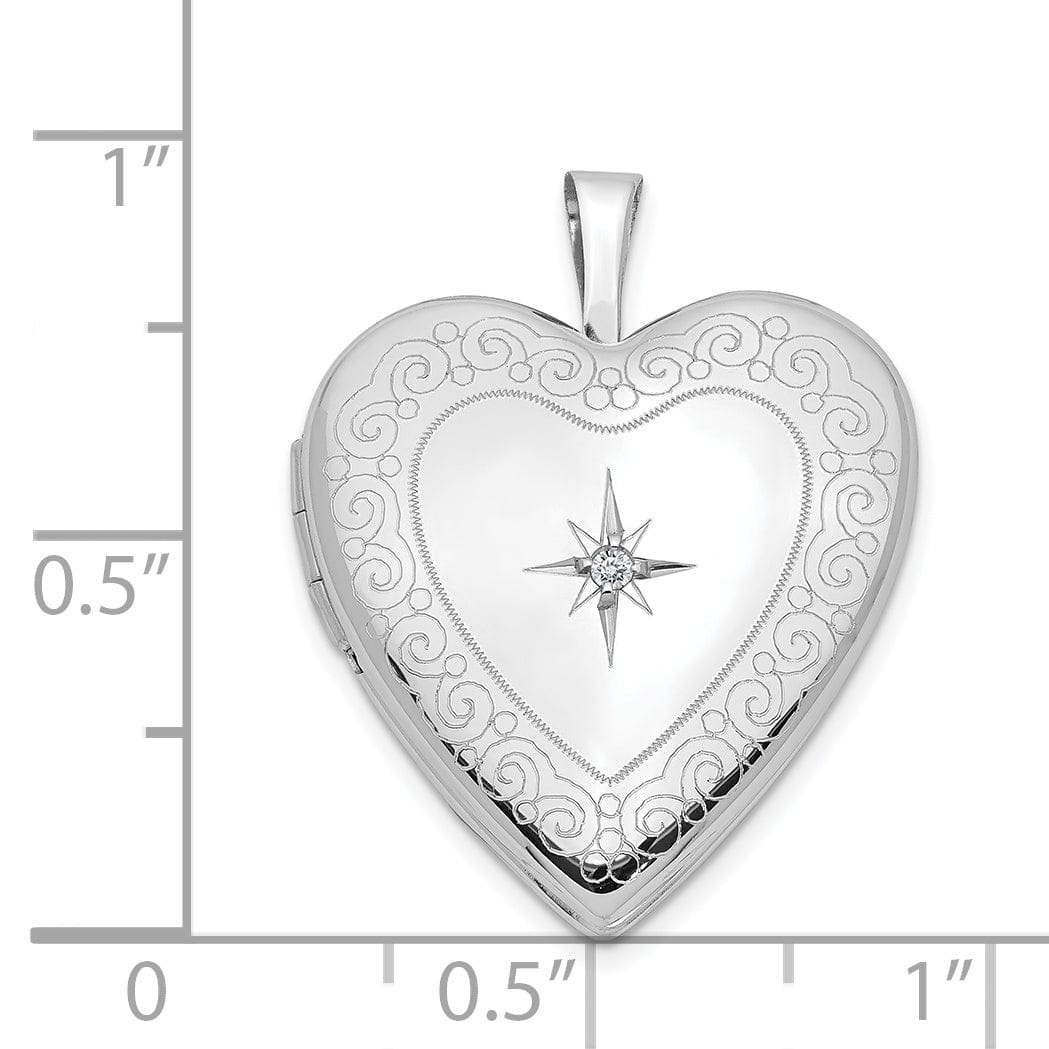 14k White Gold 20MM Swirls Diamond Heart Locket