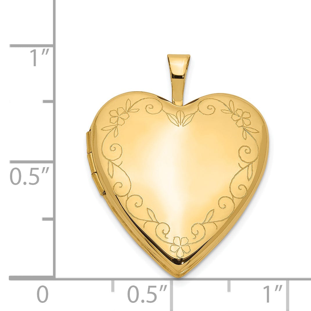 14k Yellow Gold Flower Vine Border Heart Locket