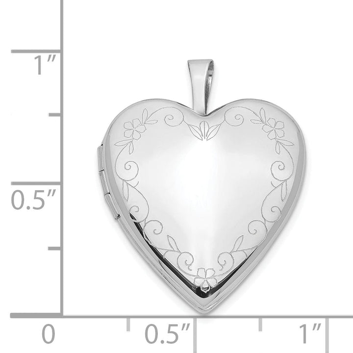 14k White Gold Flower Vine Border Heart Locket