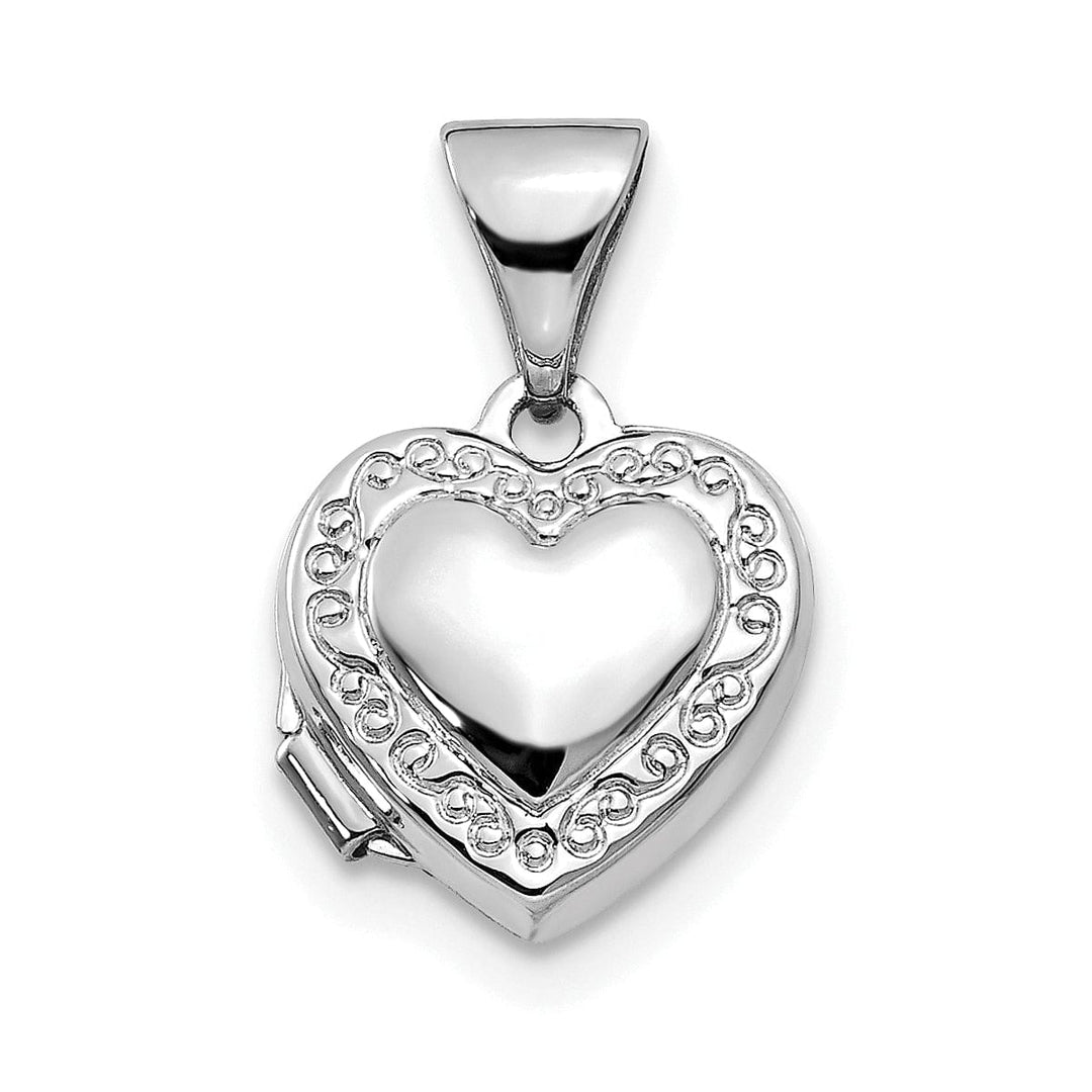 14k White Gold Heart-Shaped Scrolled Locket