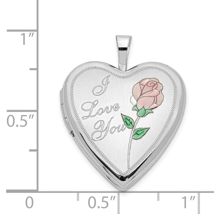 14k White Gold 20MM Rose I Love You Heart Locket