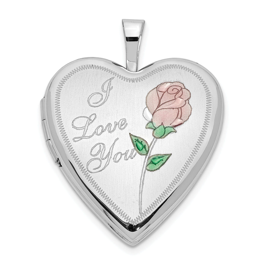 14k White Gold 20MM Rose I Love You Heart Locket