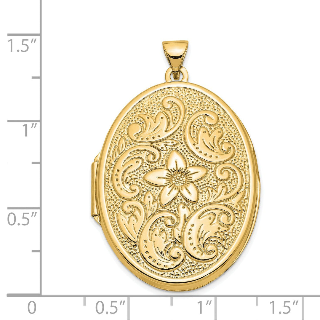 14k Yellow Gold 32mm Oval Flower Scrolls Locket