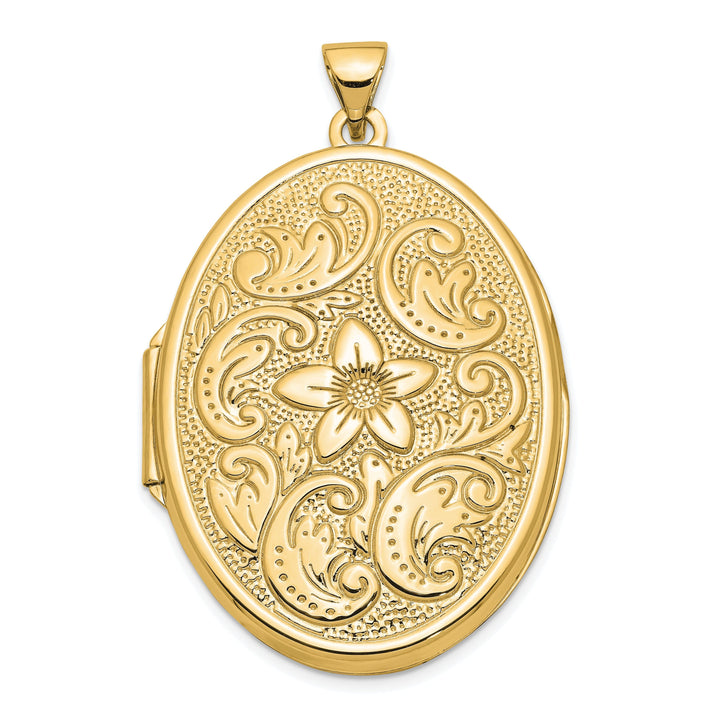 14k Yellow Gold 32mm Oval Flower Scrolls Locket