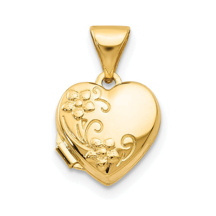 14k Yellow Gold Floral Heart Locket Pendant