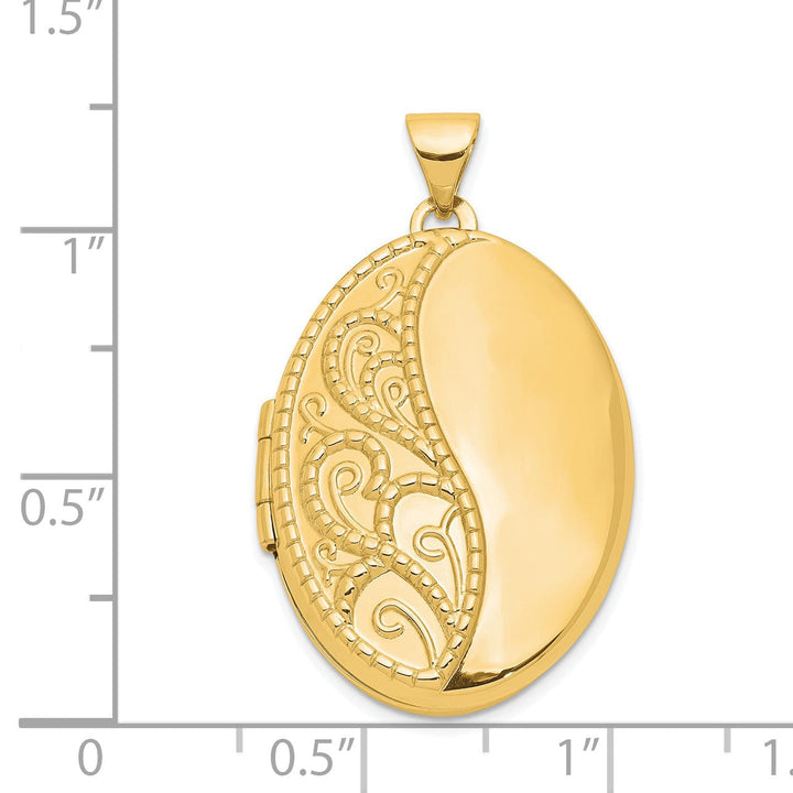14k Yellow Gold Oval 1/2 Hand Engraved Locket