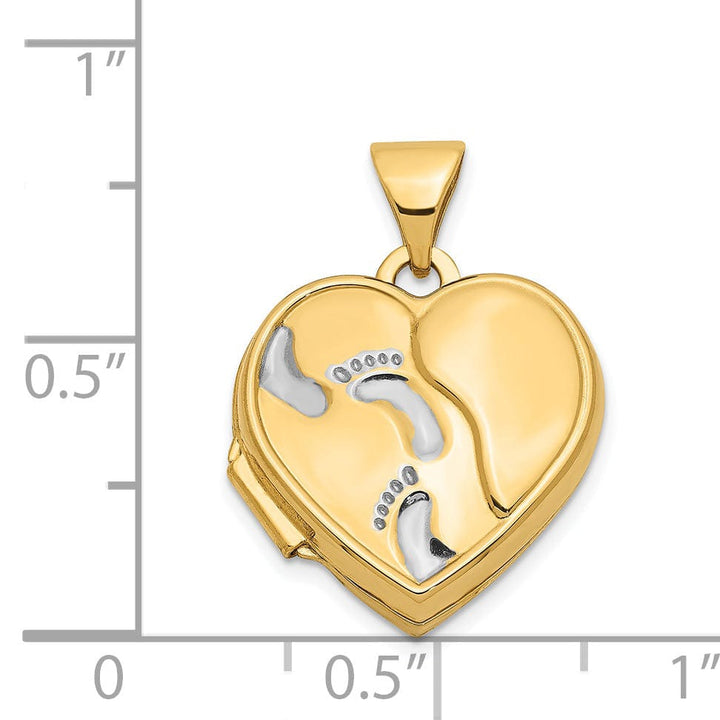 14k Two-tone Gold Heart Foot Prints Locket