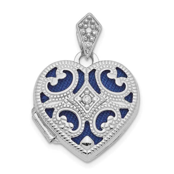 14k White Gold Diamond Heart Locket