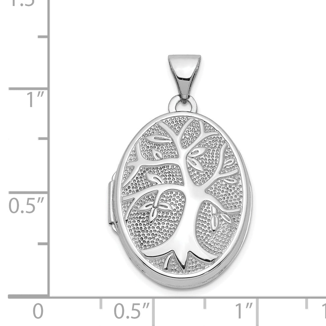 14k White Gold Oval Tree Locket Design Pendant