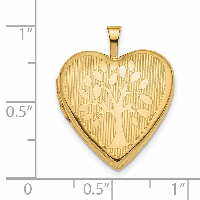 14K Yellow Gold 3-D Solid Tree Heart Locket