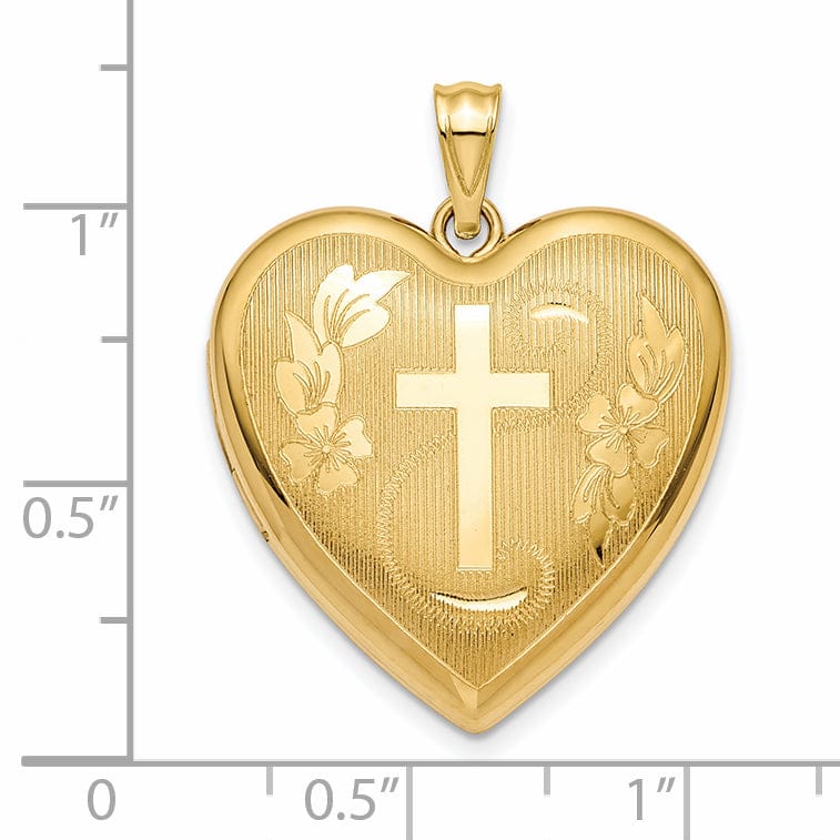 14k Yellow Gold Cross Ash Holder Heart Locket