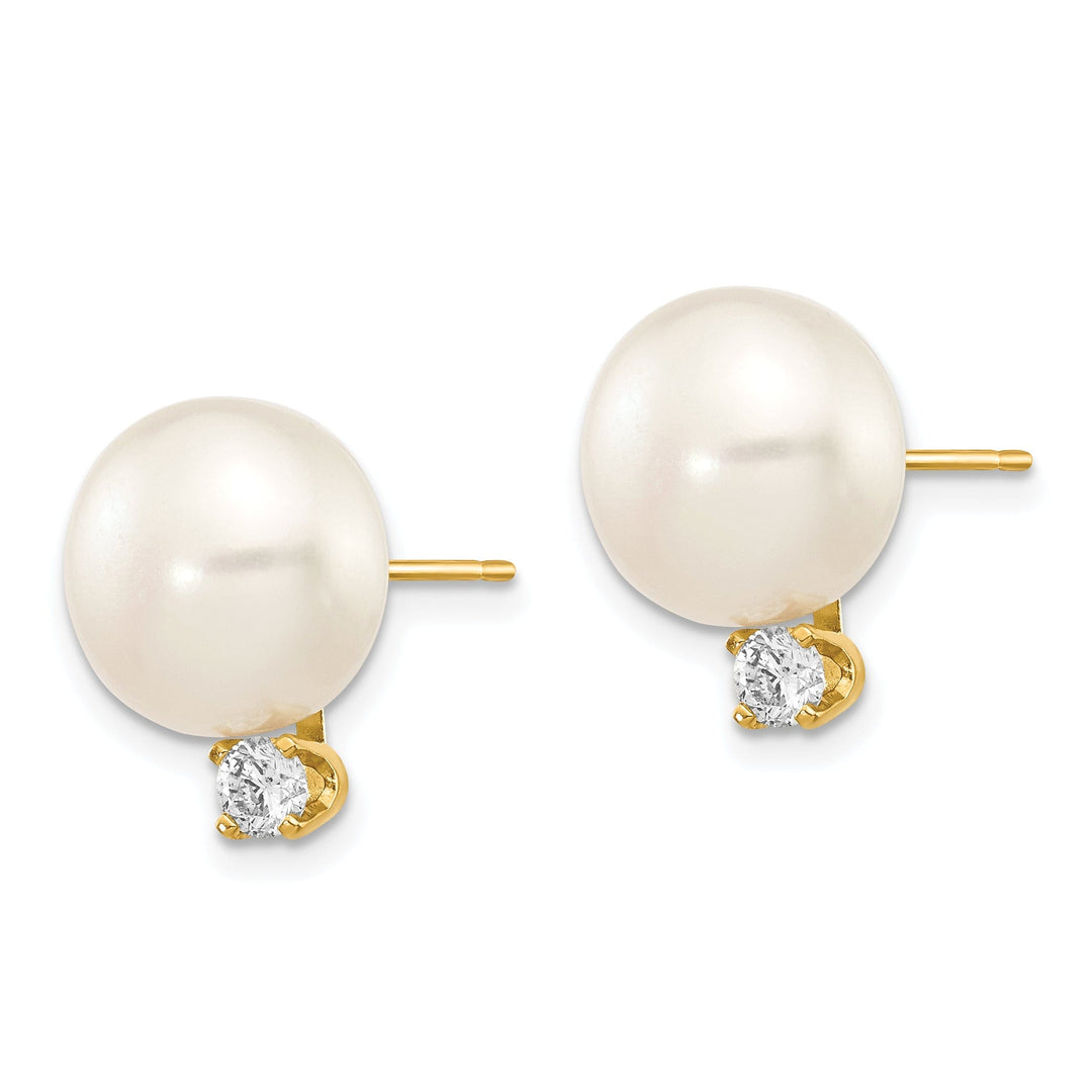 14k Yellow Gold Button Pearl Diamond Earrings