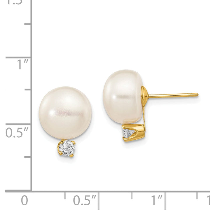 14k Yellow Gold Button Pearl Diamond Earrings