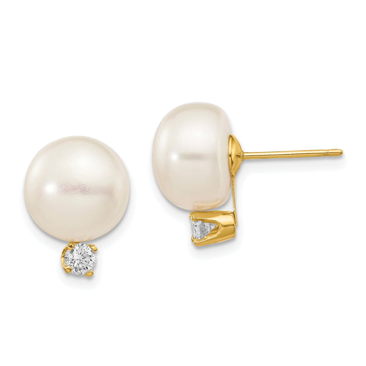 14k Yellow Gold Button Pearl Diamond Earrings