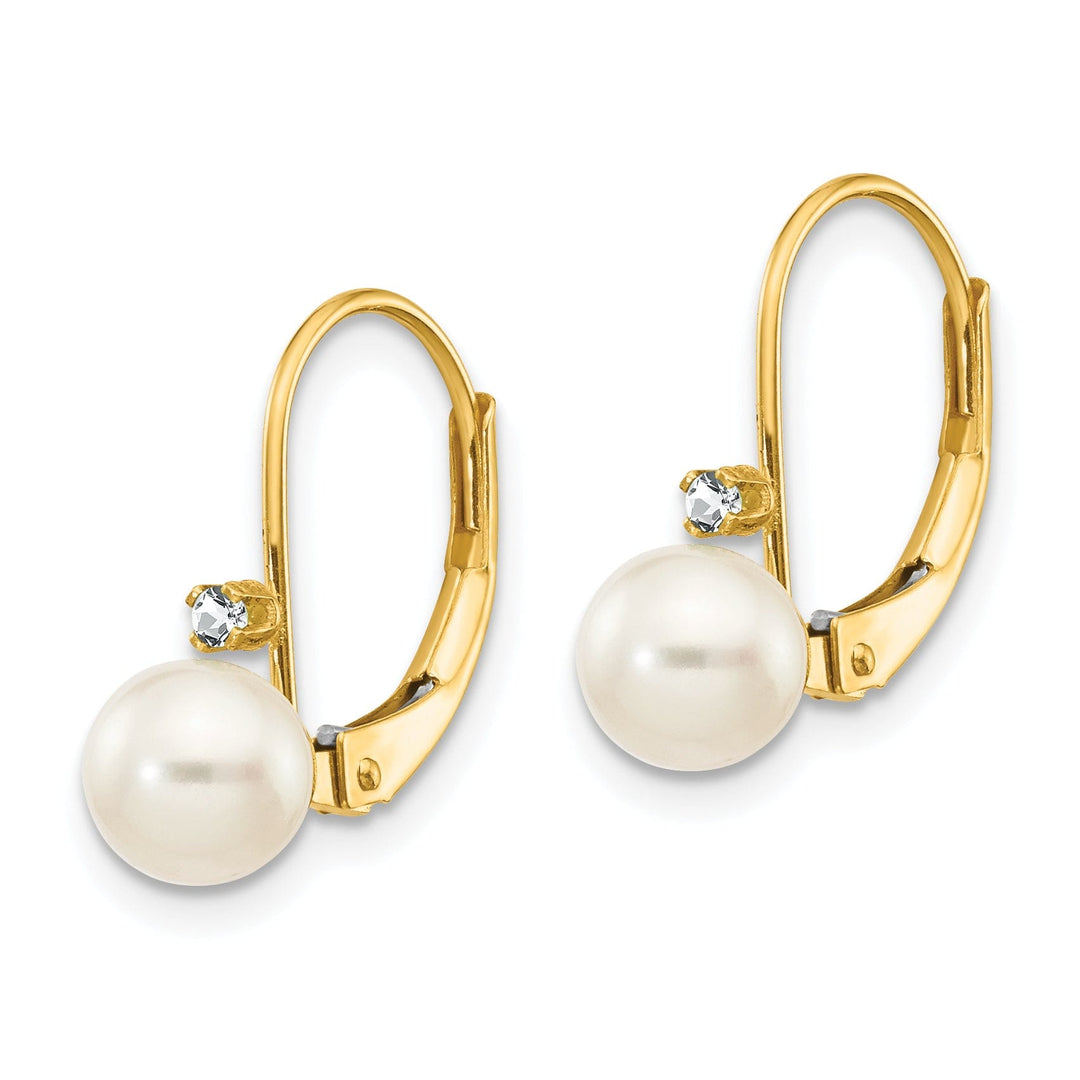 14k Yellow Gold Cultured Pearl Diamond Earrings