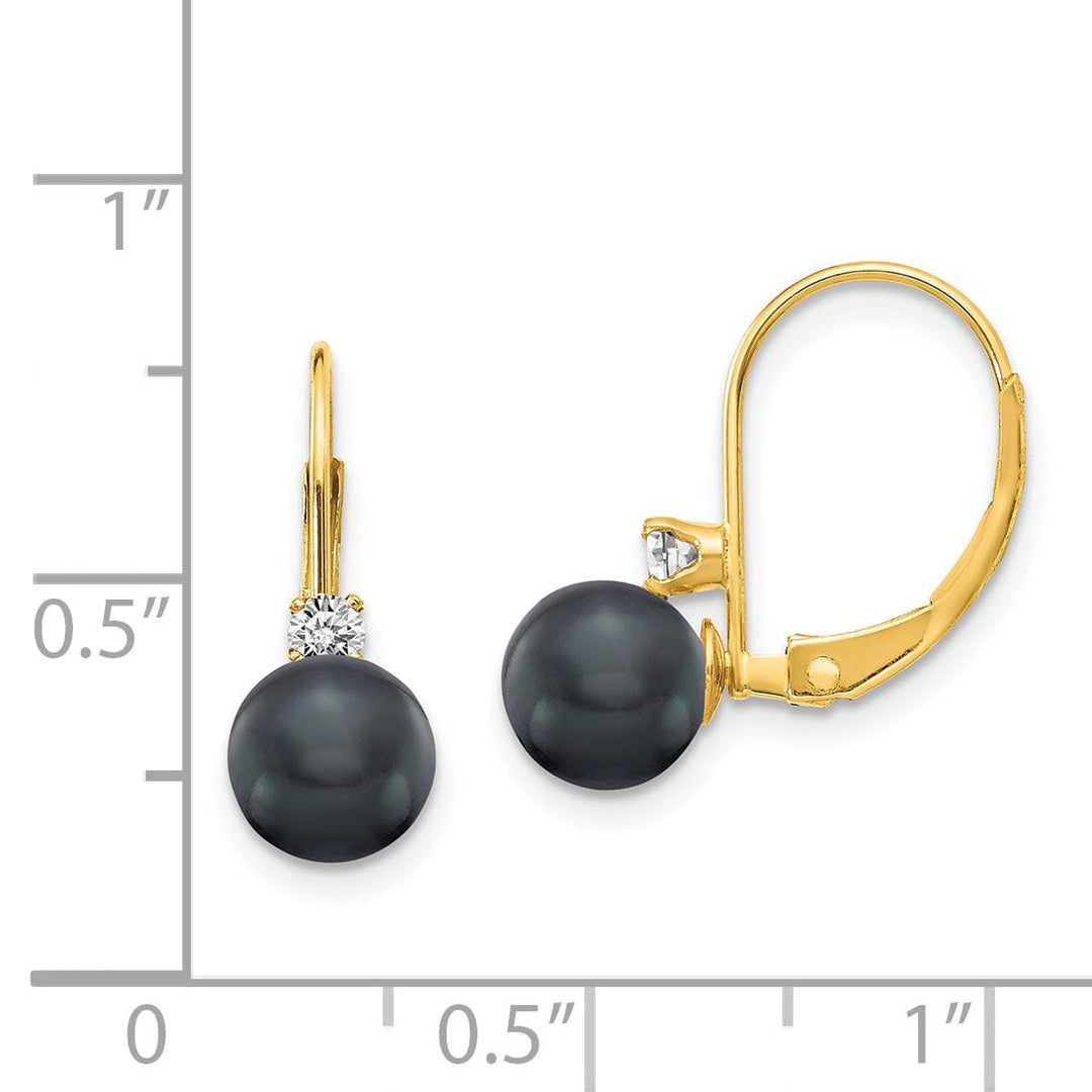 14k Yellow Gold Black Pearl Diamond Earrings