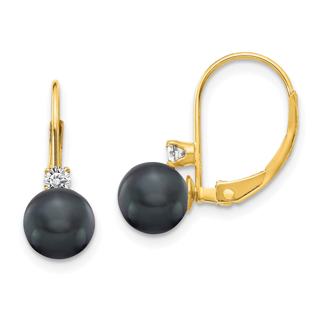 14k Yellow Gold Black Pearl Diamond Earrings
