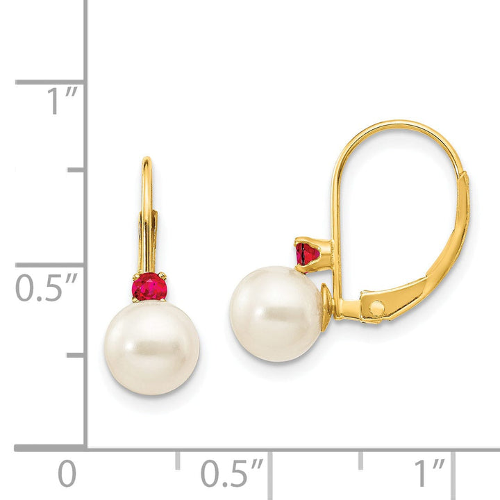 14k Yellow Gold Cultured Pearl Ruby Earrings