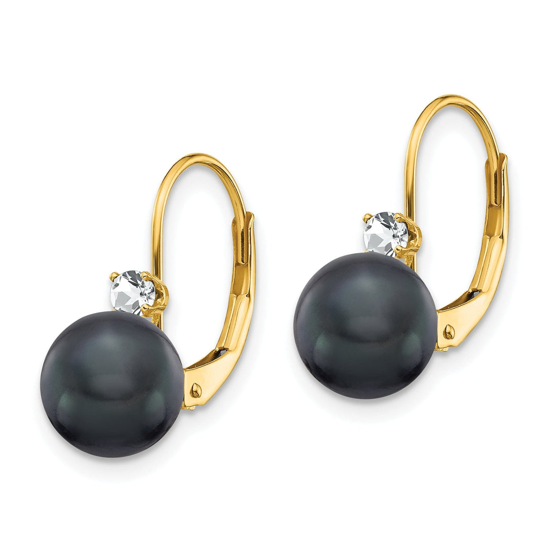 14k Yellow Gold Black Pearl Diamond Earrings