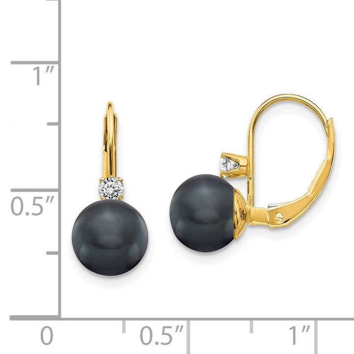 14k Yellow Gold Black Pearl Diamond Earrings