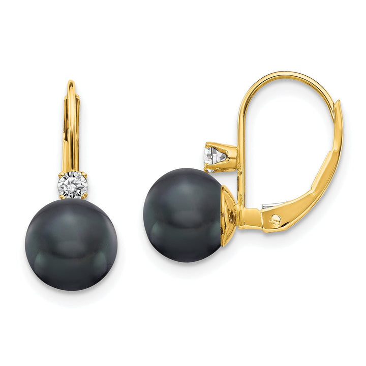 14k Yellow Gold Black Pearl Diamond Earrings