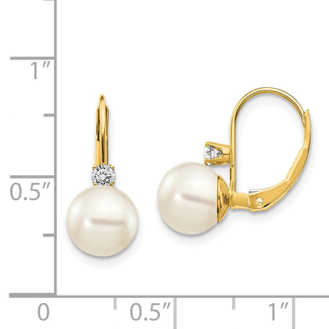 14k Yellow Gold Cultured Pearl Diamond Earrings