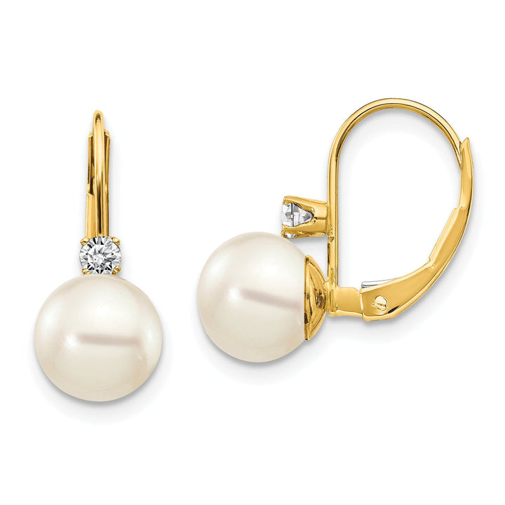 14k Yellow Gold Cultured Pearl Diamond Earrings