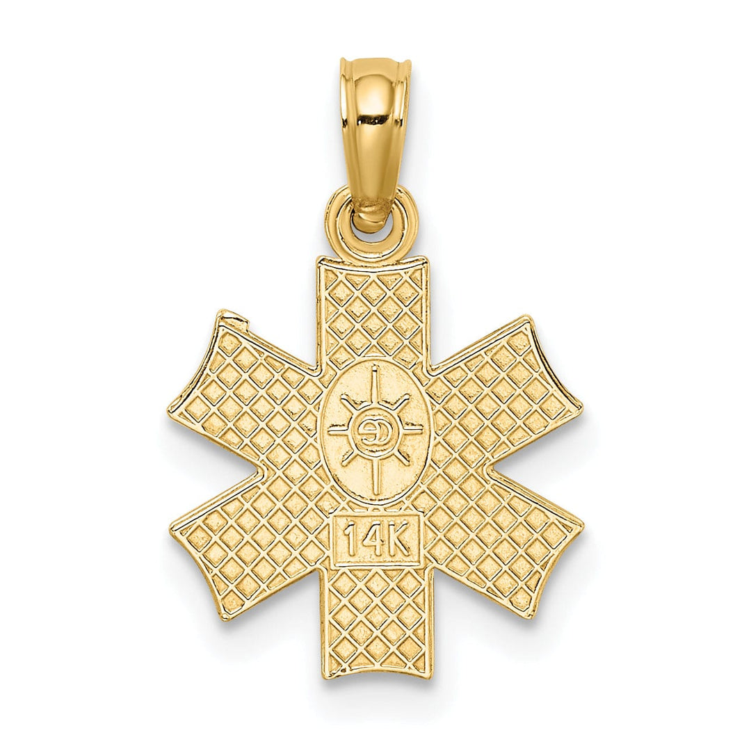 14k Yellow Gold Textured Polished Finish Medical Symbol Design Charm Pendant