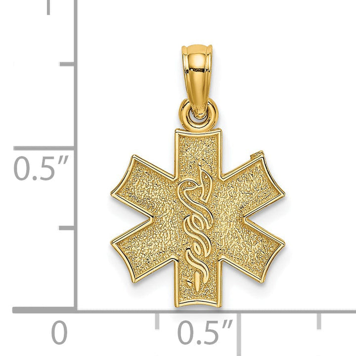 14k Yellow Gold Textured Polished Finish Medical Symbol Design Charm Pendant