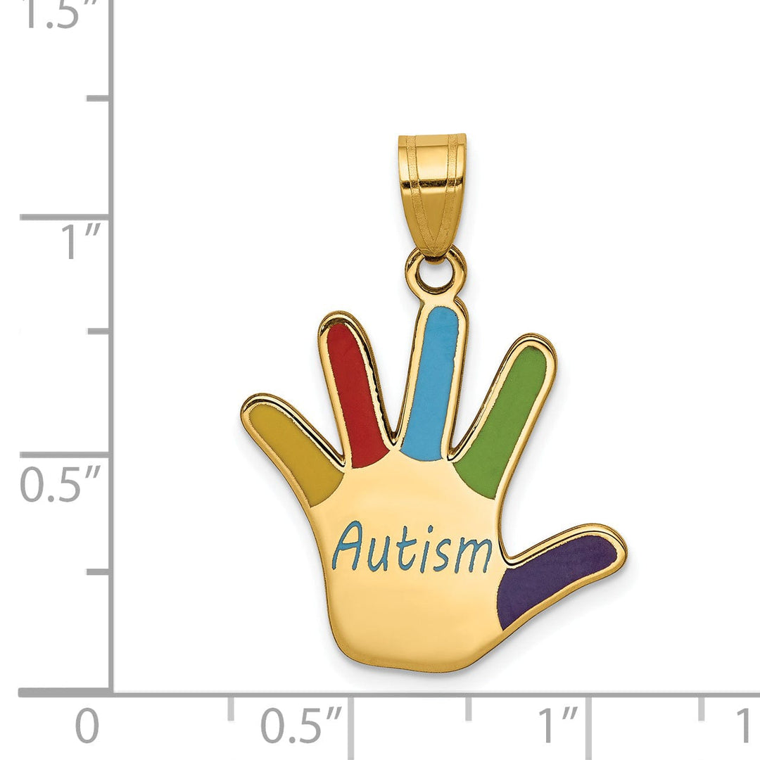 14k Yellow Gold Autism Handprint Pendant