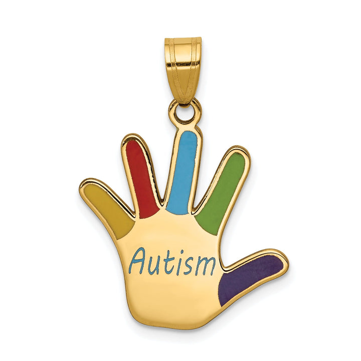 14k Yellow Gold Autism Handprint Pendant